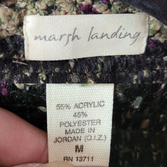 Vtg Blazer Granny Core Cardigan Nobby Knit Textured Asymmetrical Green Striped M - Picture 4 of 10